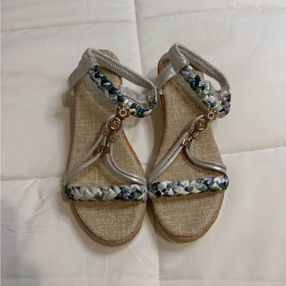 Silver Braided Strap Women’s Sandals